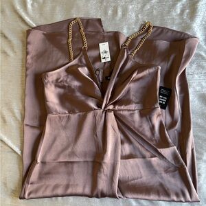 Satin Midi Dress- Gold chain straps